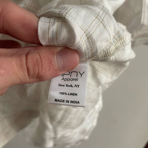 APNY Ivory 100% Linen Short Sleeve Top Check L Womens Old Money Classic Preppy - Picture 8 of 9